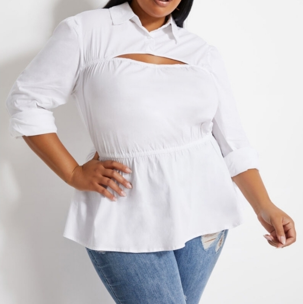 "Ashley Stewart" Plus Size Cutout Flounce Top